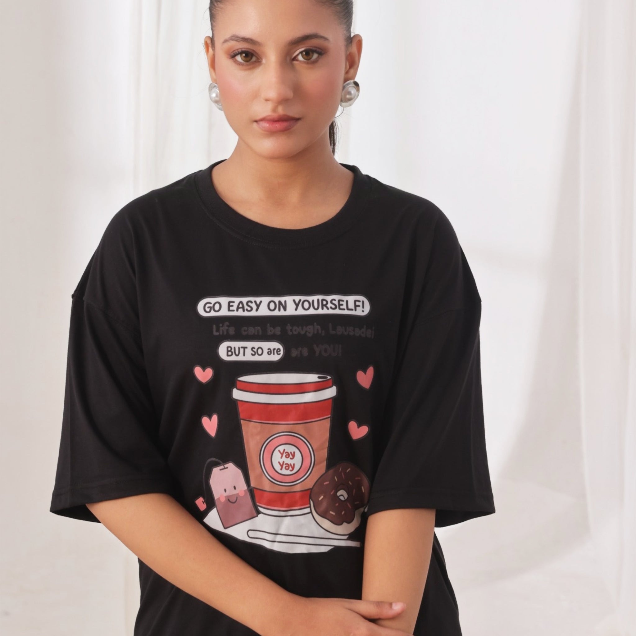 Buy Drop Shoulder Graphic Tee - Go Easy Black in Pakistan