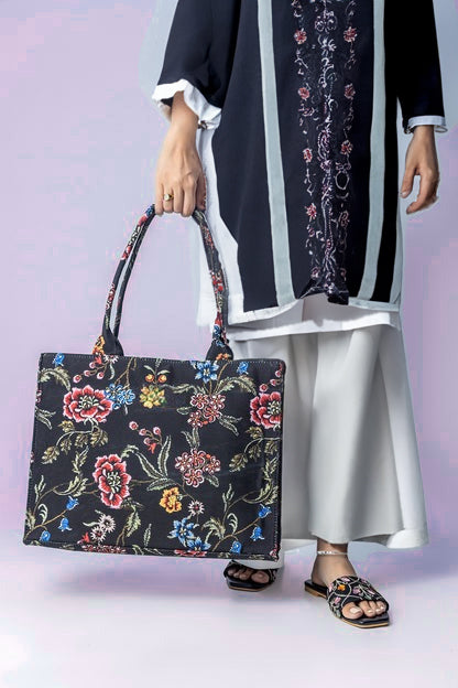 Buy Canvas Tote Bag Black Multi in Pakistan