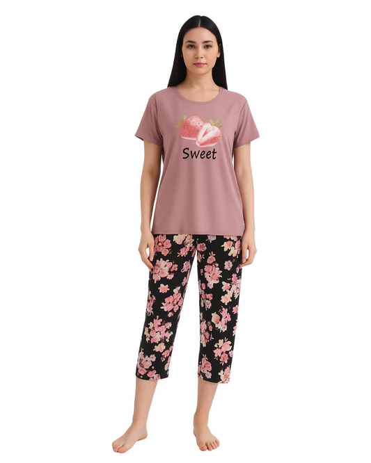 Buy Sajiero Cotton PJ Set - Berry Bloom in Pakistan