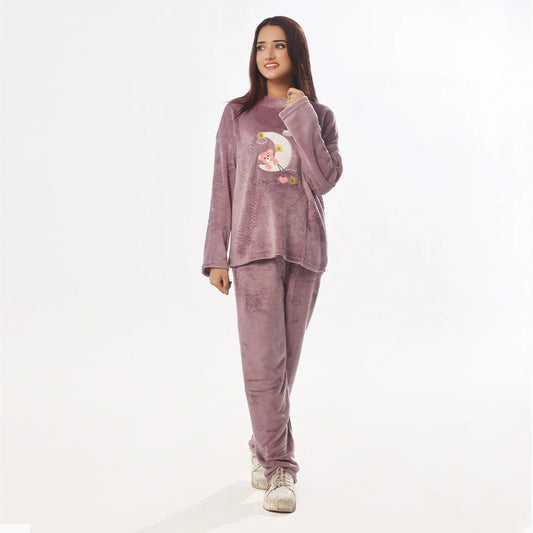 Buy Sajiero Purple Moon Fleece Pajama Suit in Pakistan
