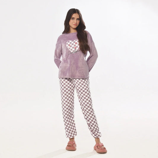 Buy Sajiero Pink Checks Fleece Pajama Suit in Pakistan