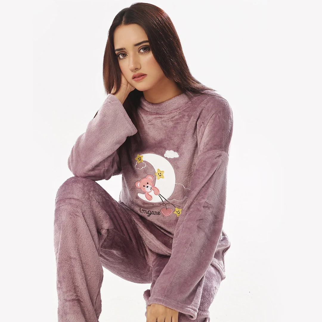 Buy Sajiero Purple Moon Fleece Pajama Suit in Pakistan