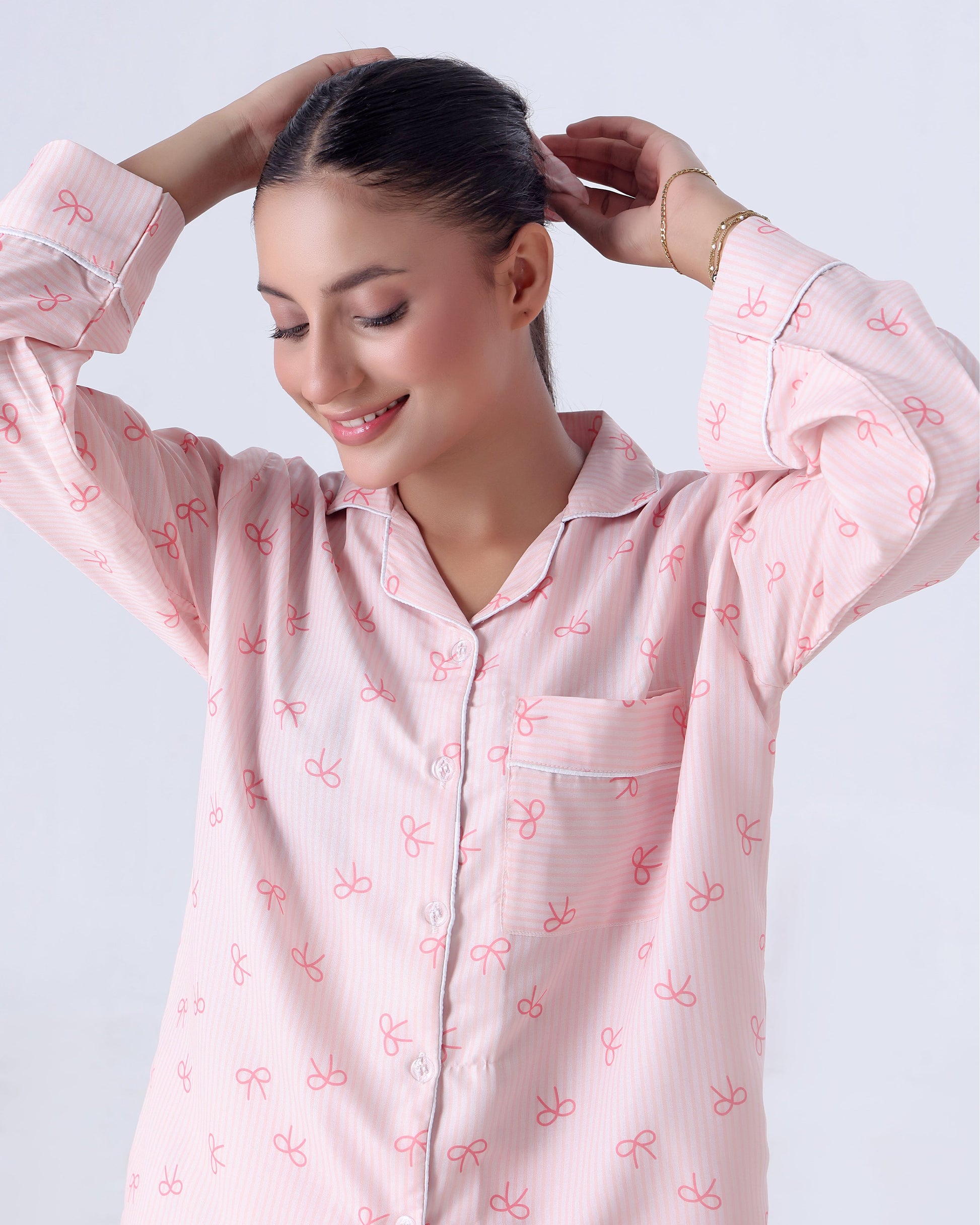 Buy Sajiero Summer Pajama Suit - Pink Bow in Pakistan