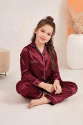 Buy Kid's Silk PJ Set - Maroon in Pakistan