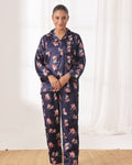 Buy Sajiero Silk Pajama Suit with Scrunchie - Blue Blush in Pakistan