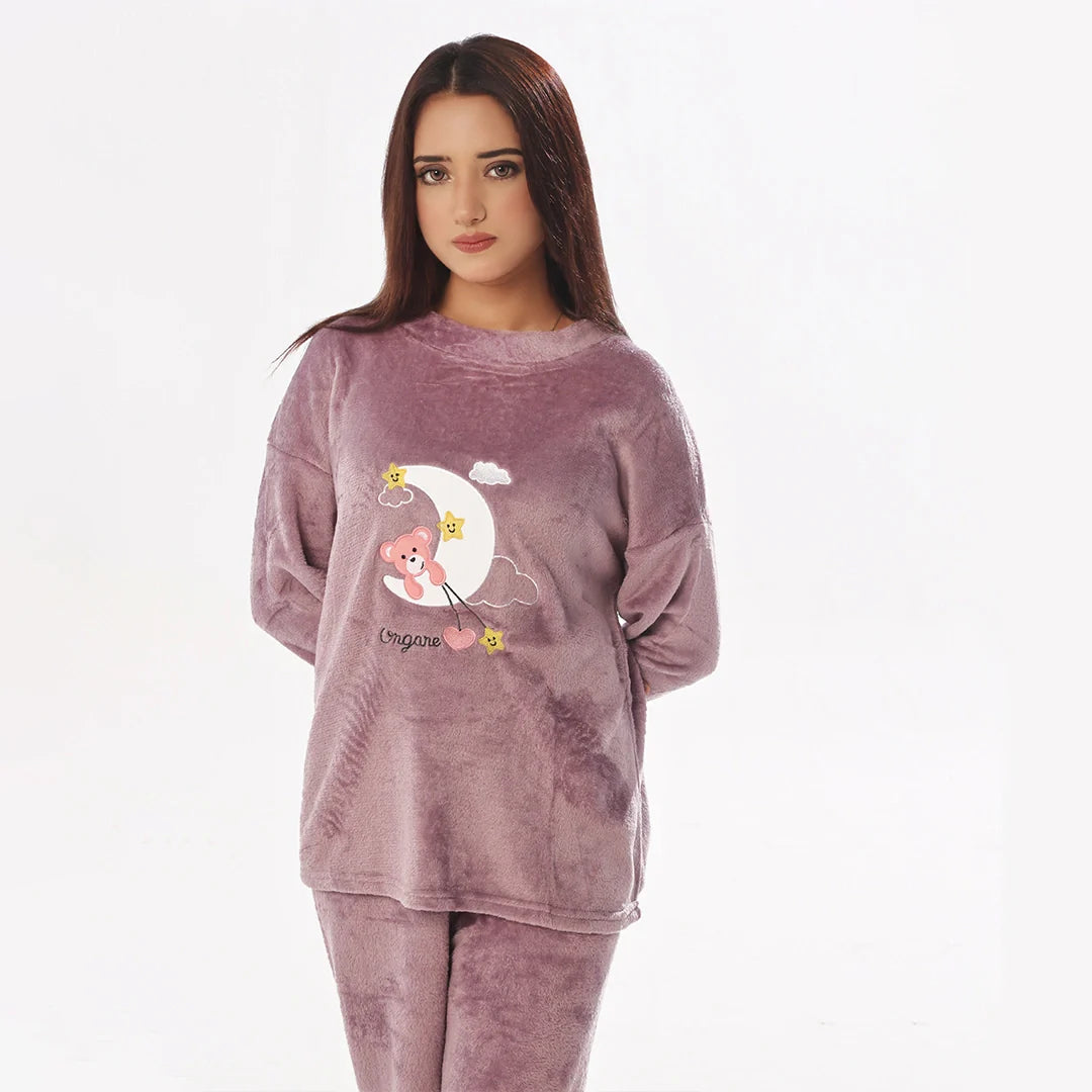 Buy Sajiero Purple Moon Fleece Pajama Suit in Pakistan