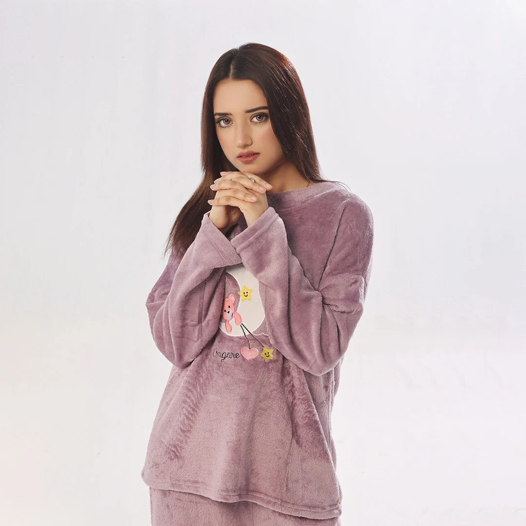 Buy Sajiero Purple Moon Fleece Pajama Suit in Pakistan