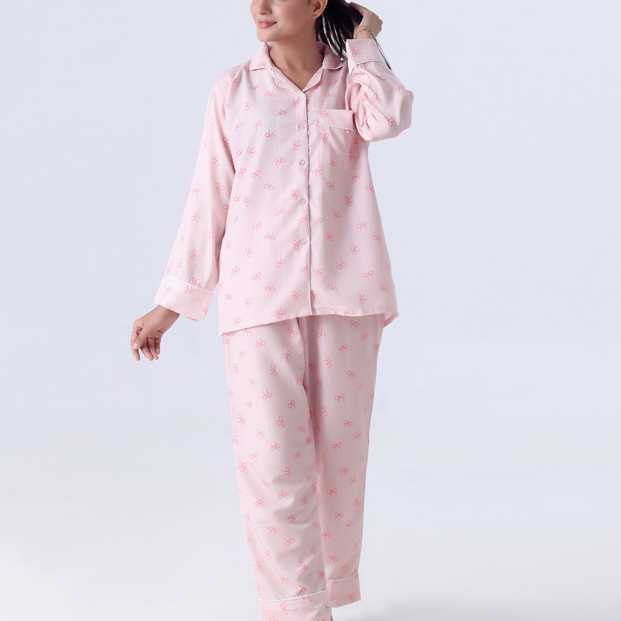 Buy Sajiero Summer Pajama Suit - Pink Bow in Pakistan