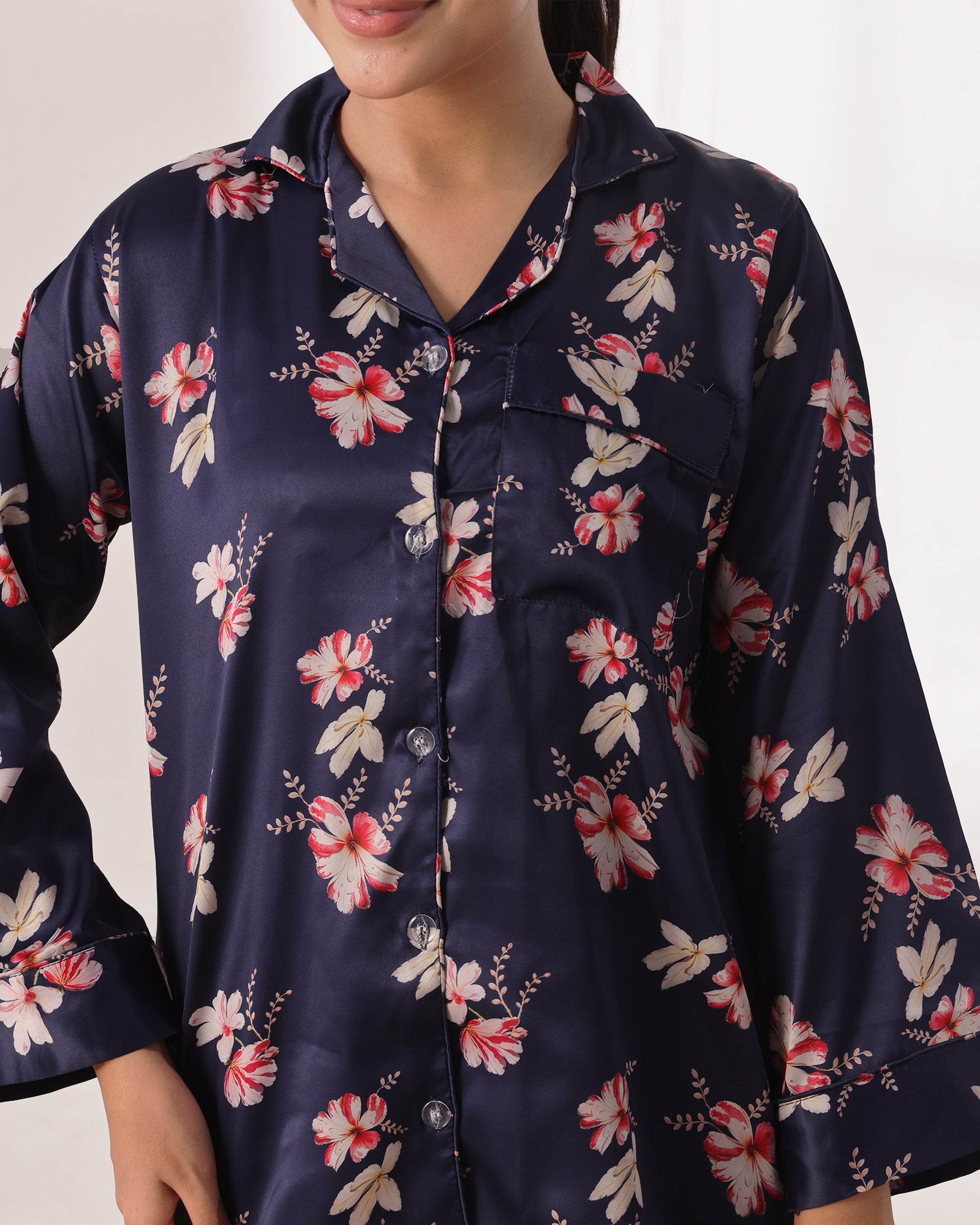 Buy Sajiero Silk Pajama Suit with Scrunchie - Blue Blush in Pakistan