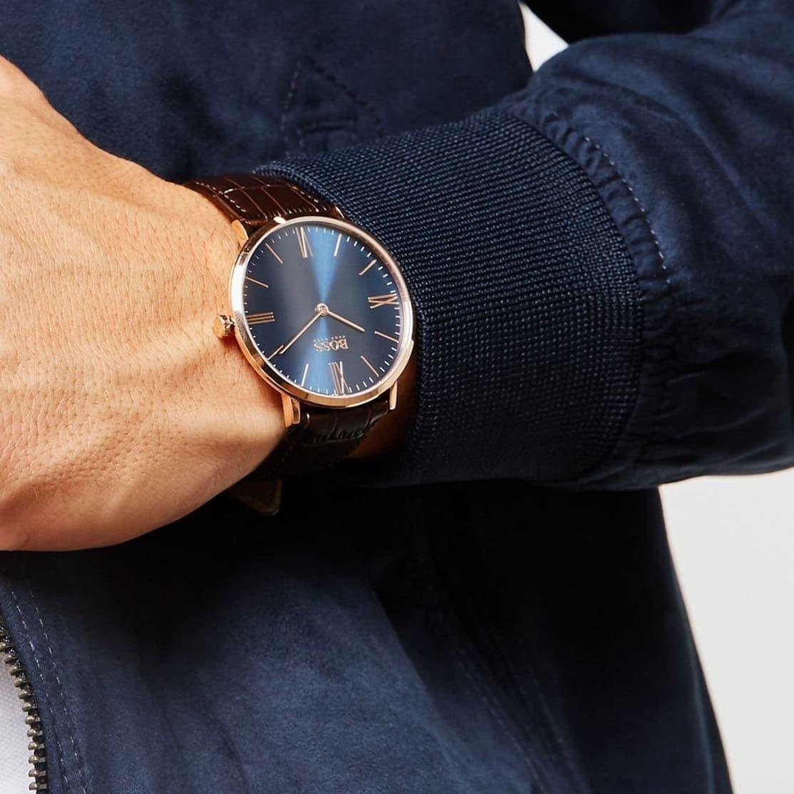 Buy Hugo Boss Mens Quartz Brown Leather Strap Navy Blue Dial 40mm Watch - 1513458 in Pakistan