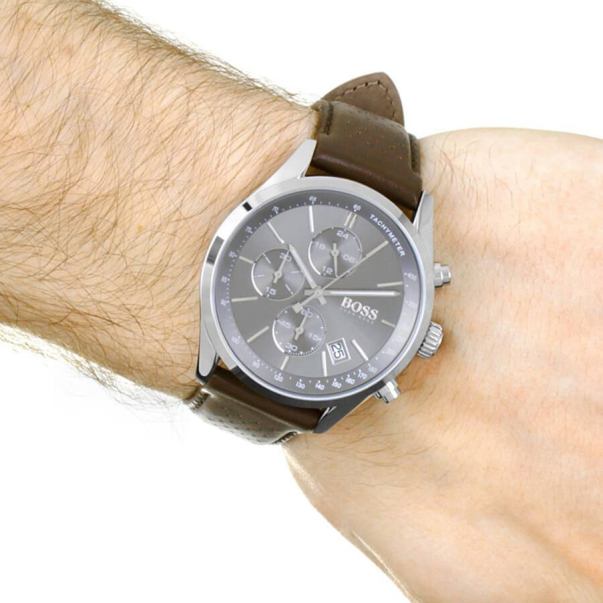 Buy Hugo Boss Mens Chronograph Quartz Leather Strap Grey Dial 44mm Watch - 1513476 in Pakistan