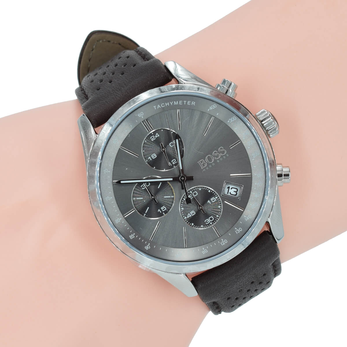 Buy Hugo Boss Mens Chronograph Quartz Leather Strap Grey Dial 44mm Watch - 1513476 in Pakistan