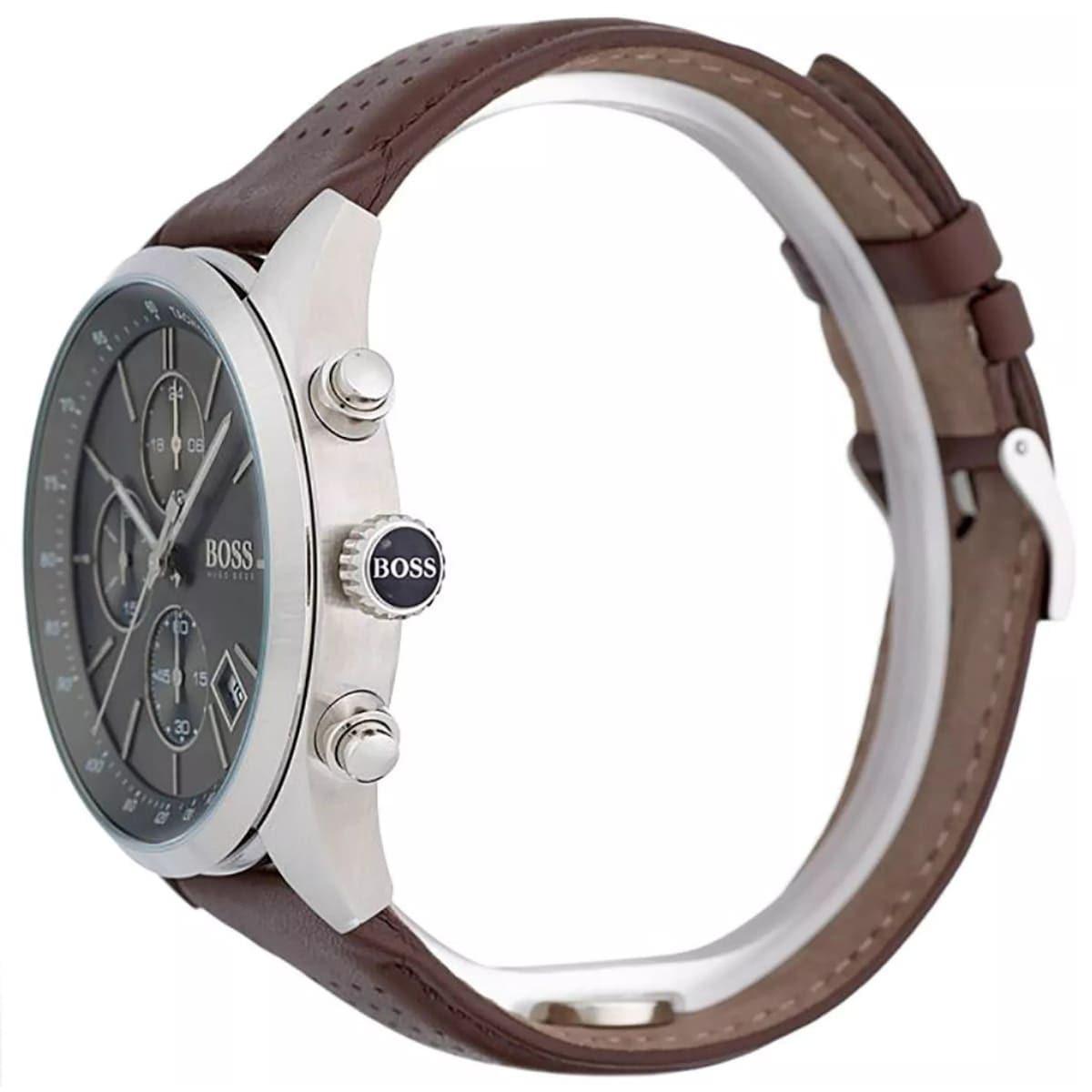 Buy Hugo Boss Mens Chronograph Quartz Leather Strap Grey Dial 44mm Watch - 1513476 in Pakistan