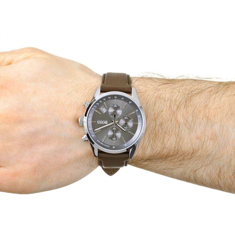 Buy Hugo Boss Mens Chronograph Quartz Leather Strap Grey Dial 44mm Watch - 1513476 in Pakistan