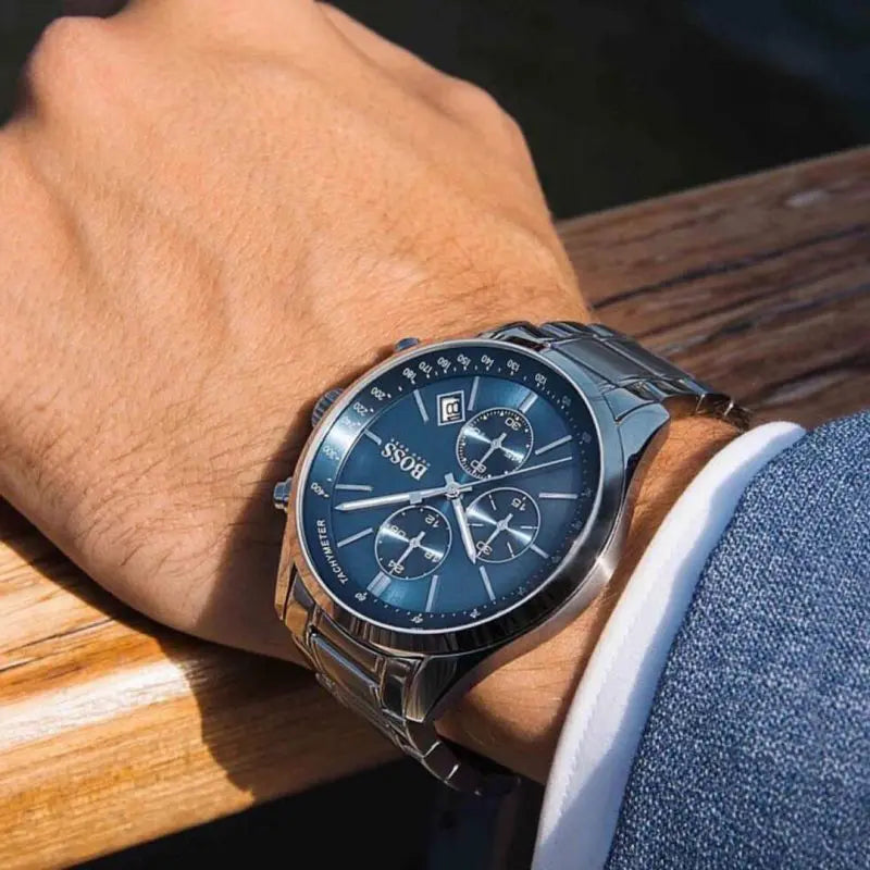 Buy Hugo Boss Mens Chronograph Quartz Stainless Steel Blue Dial 44mm Watch - 1513478 in Pakistan