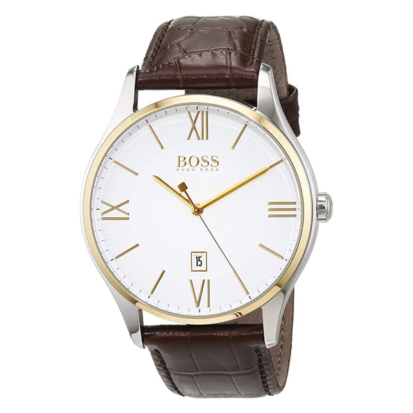 Buy Hugo Boss Mens Quartz Brown Leather Strap White Dial 43mm Watch - 1513486 in Pakistan