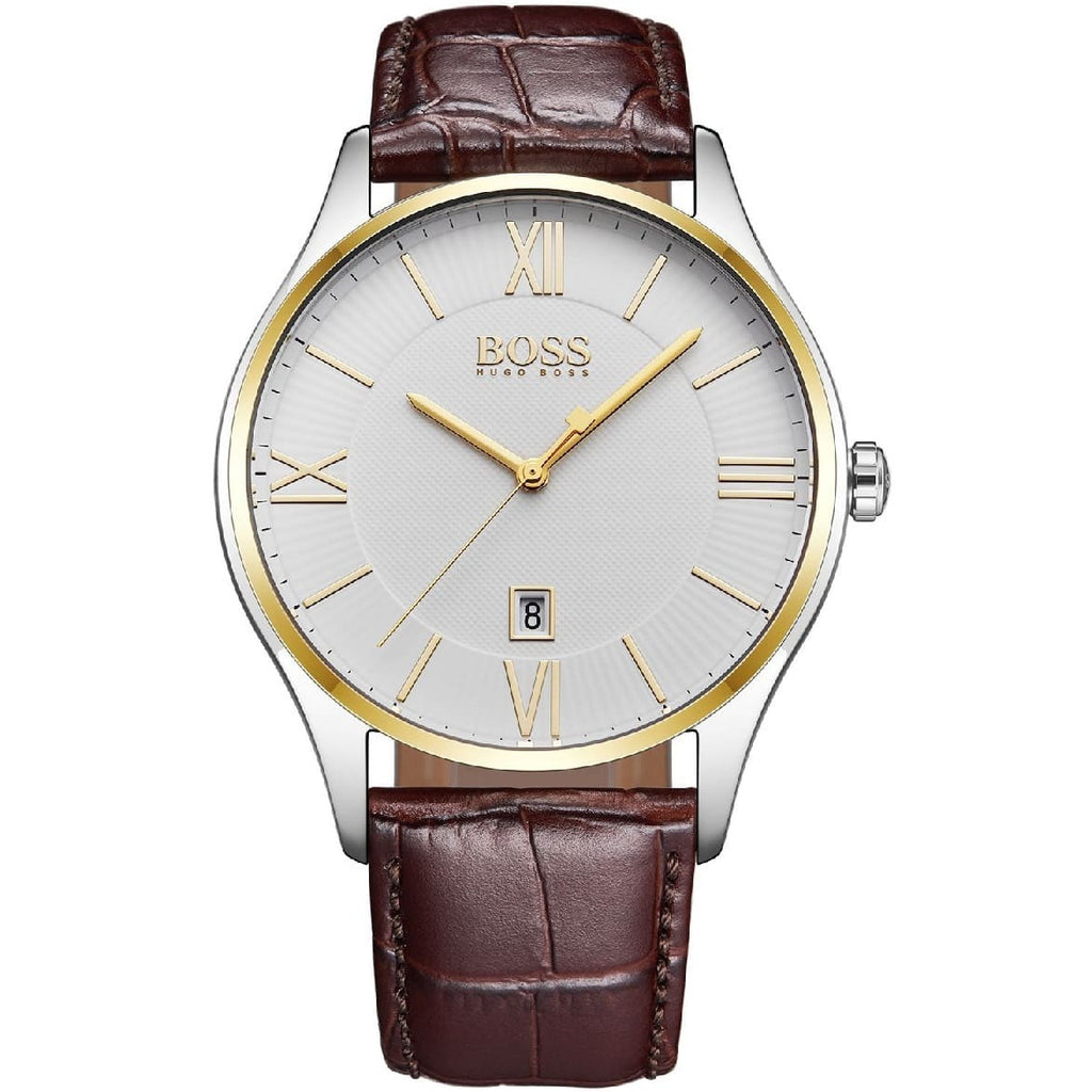 Buy Hugo Boss Mens Quartz Brown Leather Strap White Dial 43mm Watch - 1513486 in Pakistan
