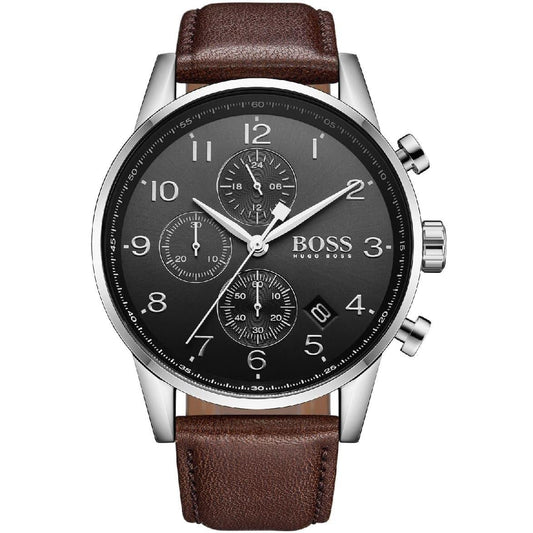 Buy Hugo Boss Mens Quartz Brown Leather Strap Black Dial 44mm Watch - 1513494 in Pakistan