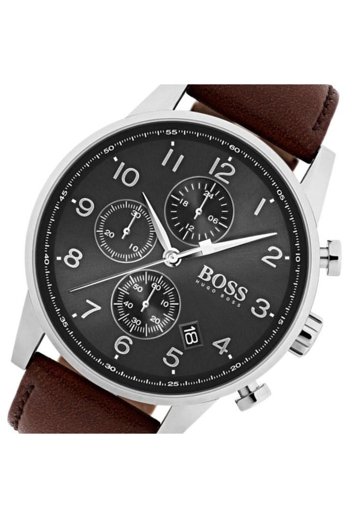 Buy Hugo Boss Mens Quartz Brown Leather Strap Black Dial 44mm Watch - 1513494 in Pakistan
