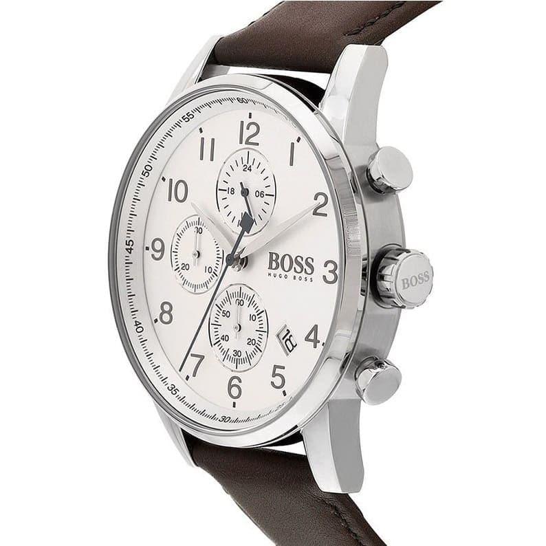 Buy Hugo Boss Mens Quartz Brown Leather Strap Silver Dial 44mm Watch - 1513495 in Pakistan