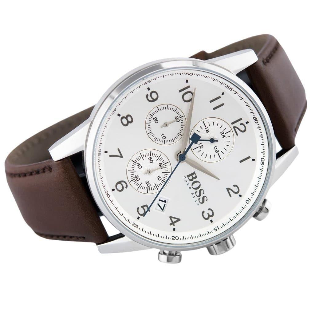 Buy Hugo Boss Mens Quartz Brown Leather Strap Silver Dial 44mm Watch - 1513495 in Pakistan