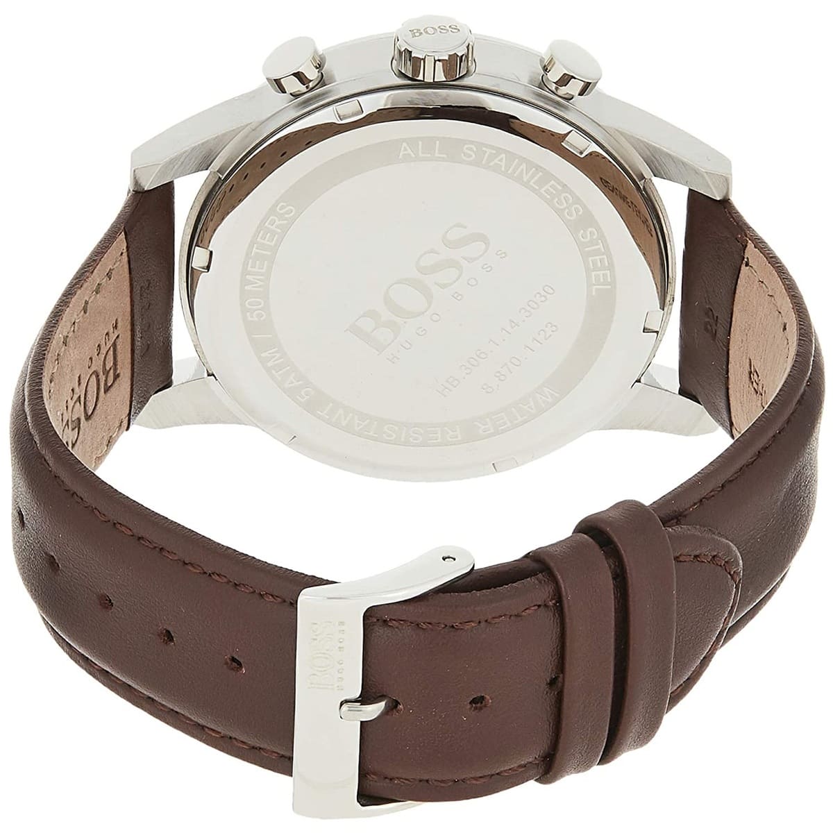 Buy Hugo Boss Mens Quartz Brown Leather Strap Silver Dial 44mm Watch - 1513495 in Pakistan