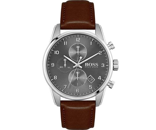 Buy Hugo Boss Mens Quartz Brown Leather Strap Grey Dial 44mm Watch - 1513787 in Pakistan