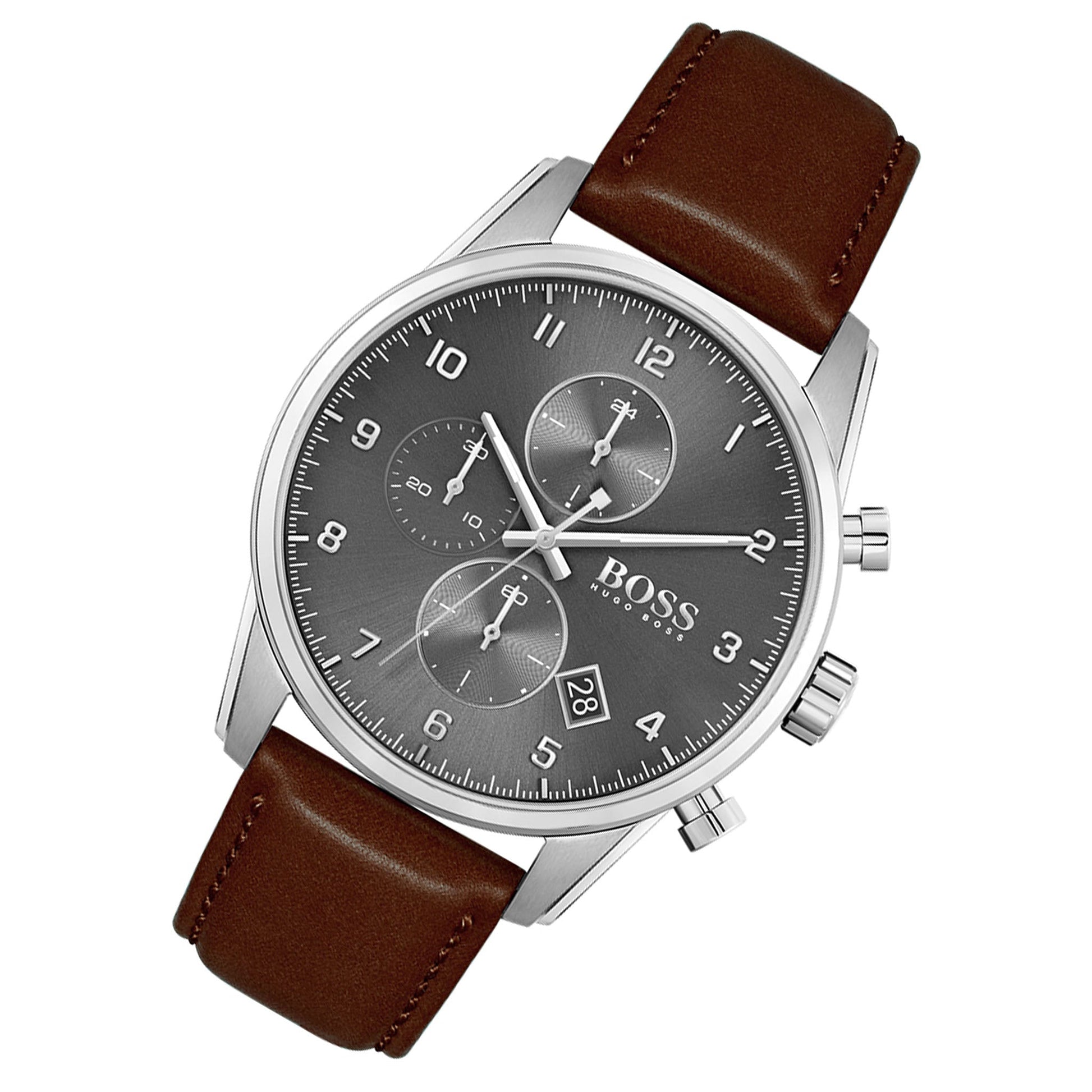 Buy Hugo Boss Mens Quartz Brown Leather Strap Grey Dial 44mm Watch - 1513787 in Pakistan