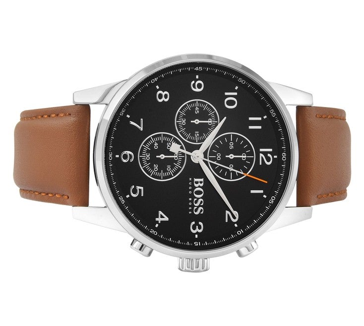 Buy Hugo Boss Mens Quartz Brown Leather Strap Black Dial 44mm Watch - 1513494 in Pakistan