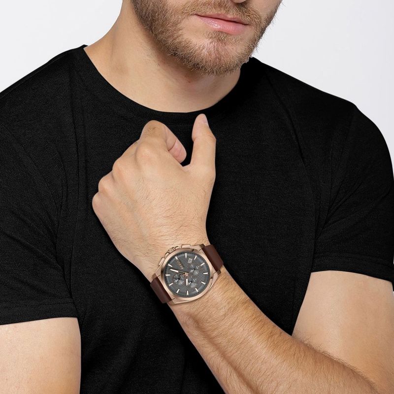 Buy Hugo Boss Mens Quartz Brown Leather Strap Grey Dial 46mm Watch - 1513882 in Pakistan