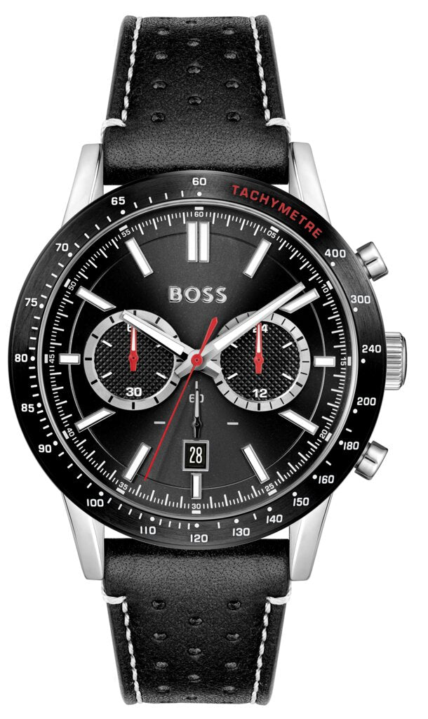 Buy Hugo Boss Allure Chronograph Black Dial Black Leather Strap Mens Watch 45mm 5atm - 1513920 in Pakistan