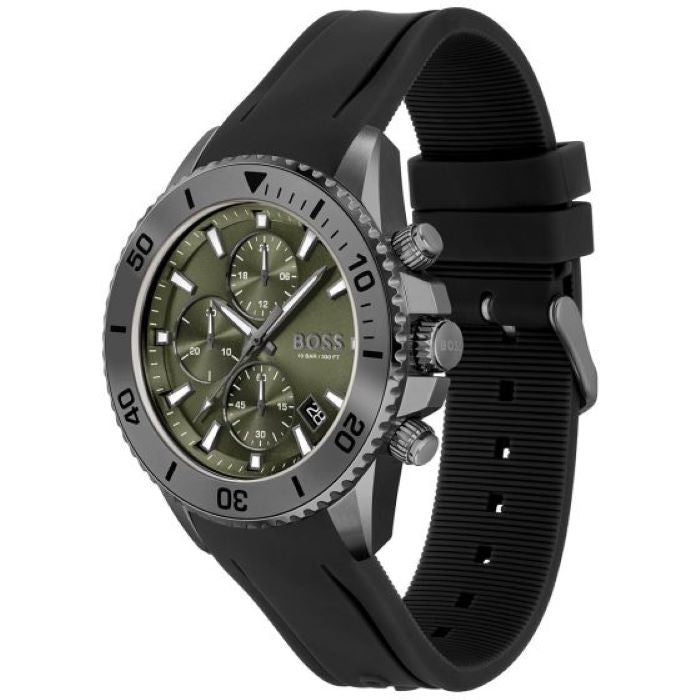 Buy Hugo Boss Gents Stainless Steel Case With Black Silicon Rubber Strap And Green Chronograph Dial Watch - 1513967 in Pakistan