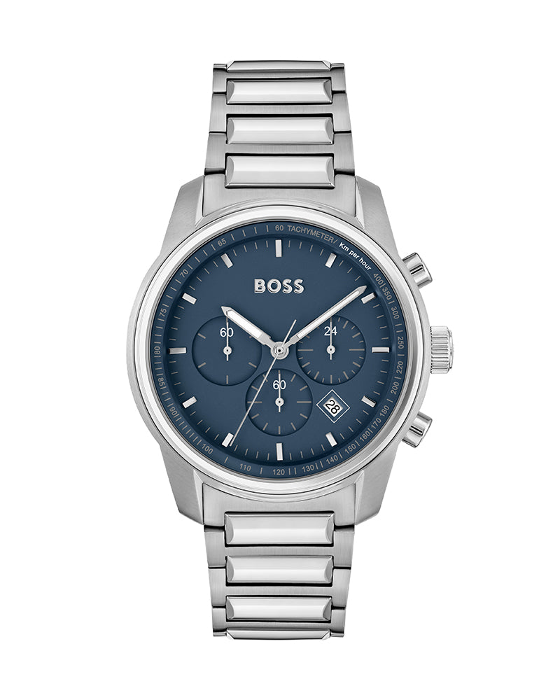 Buy Hugo Boss Mens Silver Stainless Steel Blue Dial Chronograph Quartz Watch 1514007 in Pakistan