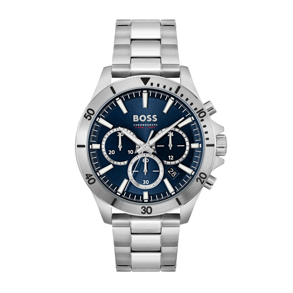 Buy Hugo Boss Mens Chronograph Quartz Stainless Steel Blue Dial 46mm Watch - 1512963 in Pakistan