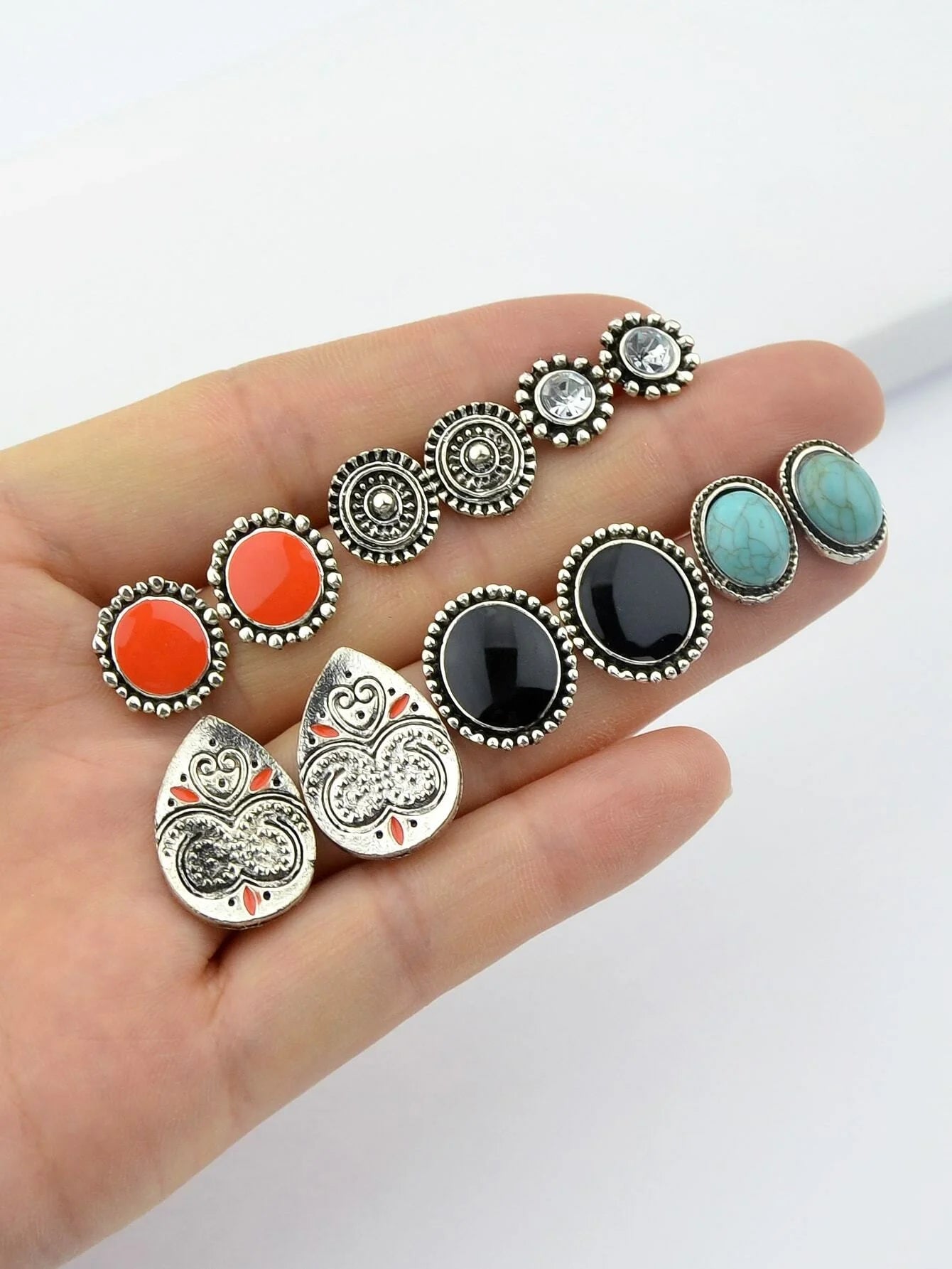 Buy SHEIN 6 Paris/Set Ethnic Style Boho Chic Round Earrings in Pakistan
