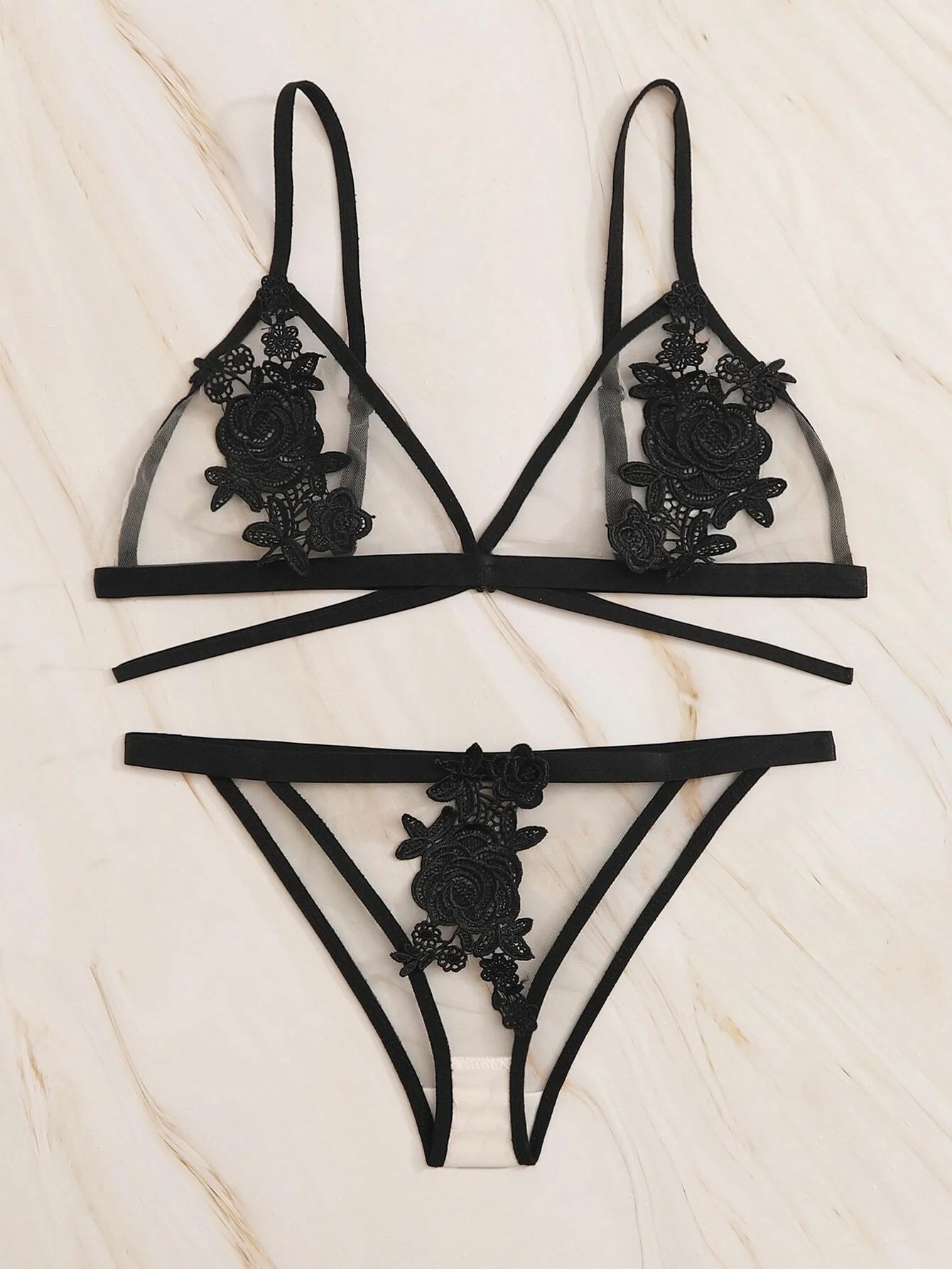 Buy Shein Flower Crochet Sheer Lingerie Set in Pakistan