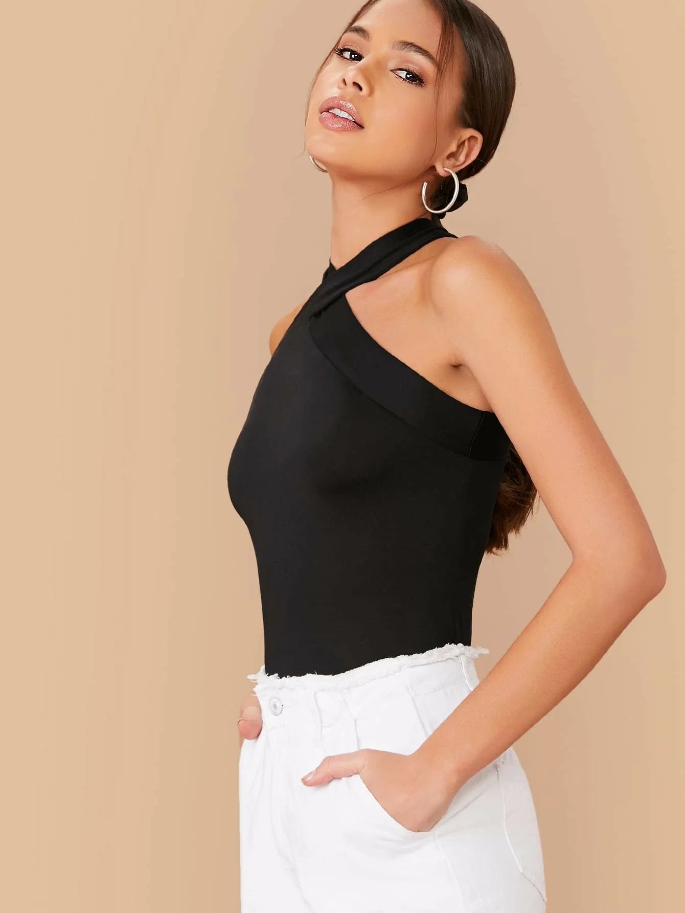 Buy SHEIN BAE Form-Fitting Crisscross Halter Top in Pakistan