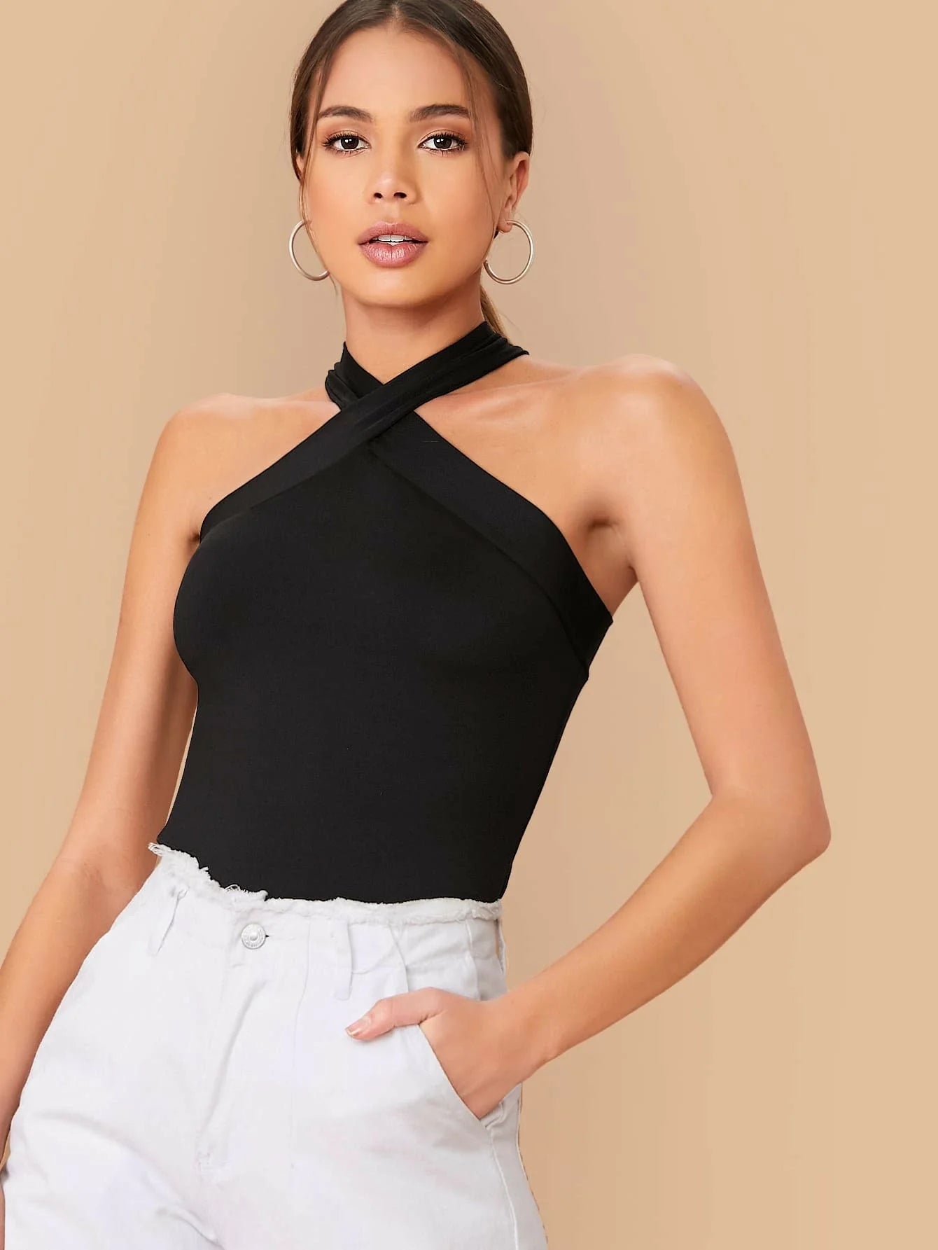 Buy SHEIN BAE Form-Fitting Crisscross Halter Top in Pakistan
