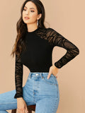 Buy SHEIN Geo Mesh Sleeve Form Fitted Bodysuit in Pakistan