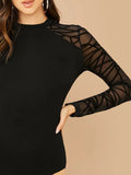 Buy SHEIN Geo Mesh Sleeve Form Fitted Bodysuit in Pakistan