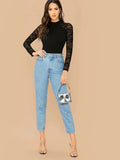 Buy SHEIN Geo Mesh Sleeve Form Fitted Bodysuit in Pakistan