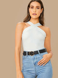 Buy SHEIN BAE Form-Fitting Crisscross Halter Top in Pakistan