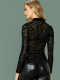 Buy SHEIN BAE Mock-neck Sheer Flocked Mesh Top Without Bra in Pakistan