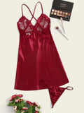 Buy SHEIN Contrast Lace Satin Dress With Thong in Pakistan
