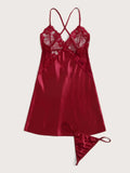Buy SHEIN Contrast Lace Satin Dress With Thong in Pakistan