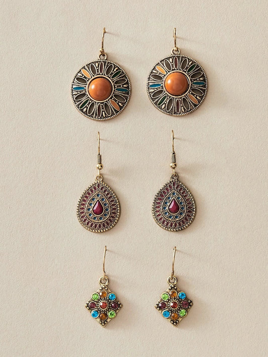 Buy SHEIN 3pairs Bohemian Flower & Water Drop Earrings in Pakistan