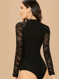 Buy SHEIN Geo Mesh Sleeve Form Fitted Bodysuit in Pakistan