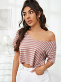 Buy SHEIN V-Neck Striped Crop Top in Pakistan