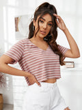 Buy SHEIN V-Neck Striped Crop Top in Pakistan