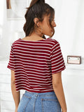 Buy SHEIN V-neck Striped Boxy Tee in Pakistan